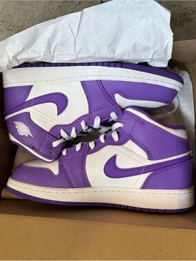 Nike Air Jordan 1 Mid White & Purple Sneakers